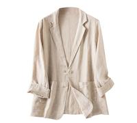 Chaquetas de lino con un botón para mujer, con solapa, manga 3/4, blazer, caqui, XXL