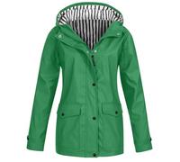 Chaquetas de lluvia para mujer chaqueta a prueba de viento con bolsillos gabardina con bolsillos y forro a rayas chaqueta con cremallera abotonada Poncho Moda Ropa Anti Lluvia Ciclismo Camping