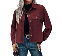 Chaquetas de pana recortadas para mujer, de manga larga, estilo casual, a la moda, para otoño 2025, rojo vino, S