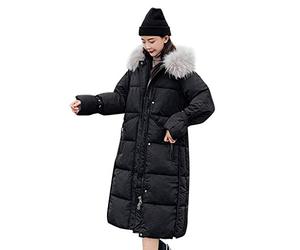 Chaquetas de plumón para mujer, túnica larga con botón, bolsillo con cremallera, desmontable, con capucha, abrigo de invierno, #2 - Negro, XL