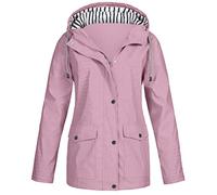 Chaquetas De Senderismo Anti-Lluvia Mujer Chaqueta A Prueba De Viento Impermeable Mujer Trench Parka Con Bolsillos Y Forro Rayas Abrigos Con Cremallera Y Cordón De Ajuste Trendy Capa Lluvia Resistente