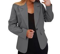 Chaquetas de traje para mujer, estilo casual, frente abierto, para oficina, trabajo, abrigos ligeros para primavera y verano, gris, L