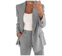Chaquetas de Traje y Blazers Blazers de Mujer Color Sólido Solapa Ropa Trabajo Manga Larga Mujer Casual Blazer Coat Office Lady Elegante Chaqueta Informal OL Oficina Negocio(A Gris,M)