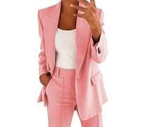 Chaquetas de Traje y Blazers Blazers de Mujer Color Sólido Solapa Ropa Trabajo Manga Larga Mujer Casual Blazer Coat Office Lady Elegante Chaqueta Informal OL Oficina Negocio(A Rosa,L)