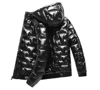 Chaquetas gruesas y cálidas negras brillantes para hombre, ropa de invierno, parkas con capucha para hombre, abrigos térmicos