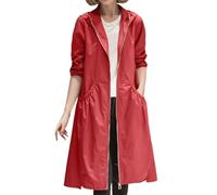 Chaquetas largas informales de mujer gabardina ligera oversize abrigo otoño holgado rodilla cortavientos (Red, L) #190