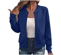 Chaquetas ligeras de otoño con cremallera para mujer, chaquetas bomber ligeras para mujer, sudadera holgada de manga larga, suave, cómoda, con cremallera, sin capucha, ropa de abrigo, azul, L