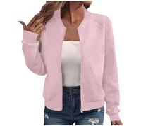 Chaquetas ligeras de otoño con cremallera para mujer, chaquetas bomber ligeras para mujer, sudadera holgada de manga larga, suave, cómoda, con cremallera, sin capucha, ropa de abrigo, rosa, XXL
