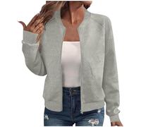 Chaquetas ligeras de otoño con cremallera para mujer, chaquetas bomber ligeras para mujer, sudadera holgada de manga larga, suave, cómoda, con cremallera, sin capucha, ropa de abrigo, gris, XL
