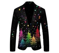 Chaquetas para hombre, ajuste regular, chaqueta deportiva con bolsillo, un botón, chaqueta de vestir formal, Navidad, copo de nieve, Papá Noel, traje ligero, rosso, 3XL