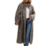 Chaquetas para mujer, abrigo largo de pelo sintético cálido, manga larga, color sólido, ajuste holgado, cómoda y elegante, marrón, S