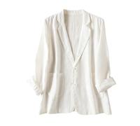 Chaquetas Tipo Blazer De Lino para Mujer Manga Larga Ligeras con Solapa Abotonada Estilo Casual con Bolsillos Chaqueta De Traje Suave Y Transpirable Elegante Abrigo De Oficina para El Trabajo Color