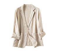 Chaquetas Tipo Blazer De Lino para Mujer Manga Larga Ligeras con Solapa Abotonada Estilo Casual con Bolsillos Chaqueta De Traje Suave Y Transpirable Elegante Abrigo De Oficina para El Trabajo Color