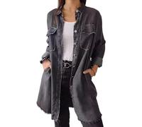 Chaquetas vaqueras para mujer, chaqueta vaquera de manga larga, blusa de algodón, camisa, tops casuales, conjuntos para mujer, gris oscuro, talla extragrande.