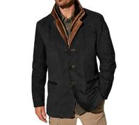 Chaquetas vintage de ante para hombre, Blazer de doble capa con solapa de piel, cuello de cuero, longitud media, chaqueta de exterior para otoño e invierno, Negro , XXXL