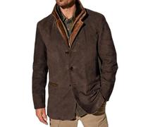 Chaquetas vintage de ante para hombre, Blazer de doble capa con solapa de piel, cuello de piel, longitud media, chaqueta de exterior para otoño e invierno, café, XXXXL