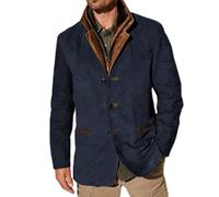 Chaquetas vintage de ante para hombre, Blazer de doble capa con solapa de piel, cuello de piel, longitud media, chaqueta de exterior para otoño e invierno, azul, XXL