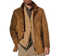 Chaquetas vintage de ante para hombre, Blazer de doble capa con solapa de piel, cuello de piel, longitud media, chaqueta de exterior para otoño e invierno, marrón, XXXXL