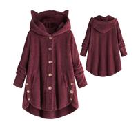 Chaquetas y abrigos de forro polar para mujer, sudadera con capucha con orejas | Chaquetas Shaggy con capucha y botones - Ropa de abrigo cálida de gran tamaño, ropa de casa borrosa de manga larga para