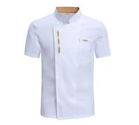 Chaquetilla Cocinero Chaqueta de chef de manga corta de verano for hombre, uniforme negro, abrigo de chef, delantal, ropa de trabajo, pantalones cortos de chef, transpirable, for restaurante y cocina(