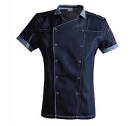 Chaquetilla Cocinero Hombre Chaqueta de Chef Hotel, Uniforme Profesional, Chaqueta Restaurante, Servicio Comida, Ropa Cocinero Manga Corta Mezclilla Azul(XXL)