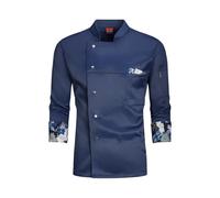 Chaquetilla Cocinero Uniforme de Chef Blanco, Chaqueta de Chef de Manga Larga, Camiseta, Chaqueta de Chef de Hotel, Ropa de Cocina Transpirable for Restaurante y panadería(Blue Jacket,L)