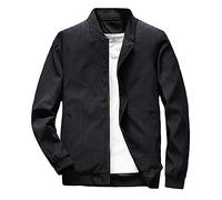Chaquetones De Hombre Abrigo - Chaqueta De Bolsillo con Lateral Sólida Informal para Cuello Levantado Manga Larga Botón con Cremallera Abrigo con Bolsillo con Mosca (Black M)