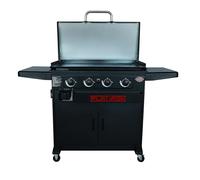 Char-Griller Plancha de gas Flat Iron Premium de 4 quemadores, parrilla de gas con placa de acero recubierto de cerámica, tapa, 54.000 BTU, 5000 cm², color negro
