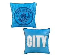 Character World Cojín Oficial del Manchester City FC, Color Azul, Muy Suave, Reversible, 2 Caras, diseño de Escudo del Club de fútbol, Cualquier Dormitorio, sofá o Cama 40 cm x 40 cm