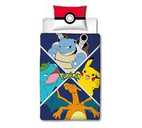 Character World Juego de Funda de edredón Individual con Licencia Oficial de Pokemon, diseño Dividido, Reversible, 2 Caras, Personajes de Pikachu, Incluye Funda de Almohada a Juego