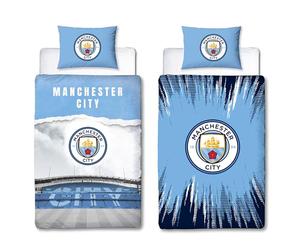 Character World Juego de funda de edredón oficial del Manchester City FC para cama individual, color azul, reversible, de 2 caras, incluye funda de almohada a juego