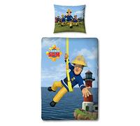 Character World Juego de ropa de cama reversible Sam el bombero, 100 x 135 cm y 60 x 40 cm, 100% algodón, linón, 2 diseños en una funda de edredón con cremallera