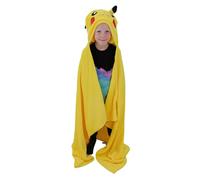 Character World Manta de Forro Polar con Capucha Oficial de Pokémon, Manta súper Suave y cálida, diseño de Sonrisas con Cabeza de Pikachu, hogar, Dormitorio, Fiestas de Pijamas y