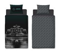 Character World Mercedes AMG Petronas - Juego de funda de edredón oficial para cama individual, diseño Stealth, funda de cama reversible de 2 caras, color negro, producto oficial de Fórmula 1, incluye