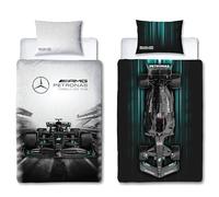 Character World Mercedes AMG Petronas - Juego de Funda de edredón Oficial para Cama Individual, diseño de Horizonte | Funda de Cama Reversible Gris de Fórmula 1 de 2 Caras, Producto Oficial Incluye