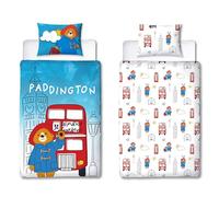 Character World Paddington Bear™ - Juego de Funda de edredón para Cama Individual, diseño Reversible de 2 Caras, Funda de Almohada a Juego, Juego de Cama Individual, Color Blanco y Azul, polialgodón