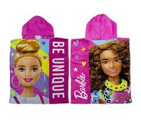 Character World Poncho de Toalla con Capucha Oficial de Barbie | Tacto súper Suave, diseño Fresco | Bata de natación para niñas hogar, baño y Playa, Rosa, 115 x 50 cm