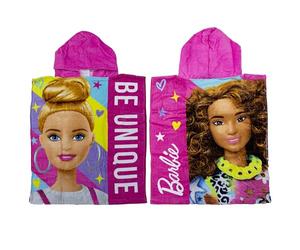 Character World Poncho de Toalla con Capucha Oficial de Barbie | Tacto súper Suave, diseño Fresco | Bata de natación para niñas hogar, baño y Playa, Rosa, 115 x 50 cm