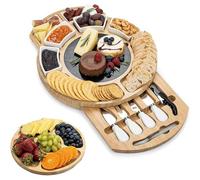 Charcuterie Board Set, Round Charcuterie Boards in Wood, Built-in Drawer Serving Tray, Ideal para Kitchen Entertaining, Home Gatherings, Housewarming Events