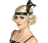 Charelston Diadema Mujer Disfraz de Flapper Accesorio Negro Satinado 1920s