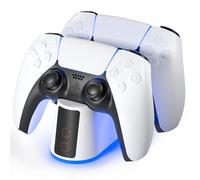 Charger Station for PS5 Controller with Adjustable Light, Fast Charge for Dual PS5 Controller, Upgrade Click in Design with LED Icon Indicator, Safe Charging for Playstation 5 Dualsense Controller