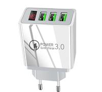 Chargeur USB Multi-Ports Avec Écran Numérique - Adaptateur Secteur 3 Ports (USB-A & Type-C) | Prise Murale Intelligente Pour Voyage & Maison | Charge Sécurisée Pour Smartphone (Noir/Blanc)