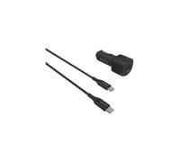 CHARGEUR VOITURE PD18W + CABLE TYPEC TO TYPEC 1,3M TRESSE NOIR