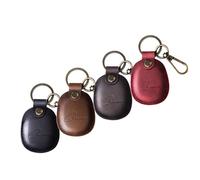 Charinor AirTag Funda con llavero de cuero auténtico, colgante Airtag, funda oculta para Apple Air Tag, [4 unidades-café+marrón oscuro+negro+rojo], AirTag Case