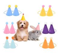 Chariva Paquete de 12 mini sombreros de fiesta para animales de peluche, 6 colores surtidos, sombreros de cumpleaños para mascotas con cordones elásticos, gorros de fieltro reutilizables para perros y