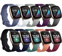 Charlam 10 Pack Correas Compatible con Fitbit Versa 4/ Versa 3 Correa/Fitbit Sense/Sense 2 Correas, Correa Deportivas Suave de Repuesto para Mujeres y Hombres, Grandes, Color Oscuro