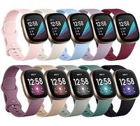 Charlam 10 Pack Correas Compatible con Fitbit Versa 4/ Versa 3 Correa/Fitbit Sense/Sense 2 Correas, Correa Deportivas Suave de Repuesto para Mujeres y Hombres, Grandes, Color Claro