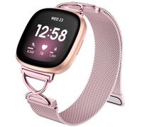 Charlam Metal Band Compatible con Correa Fitbit Versa 3, Correas Fitbit Versa 4 para Mujer, Banda Magnética Ajustable de Acero Inoxidable para Correa Fitbit Sense, Sense 2, Rosa