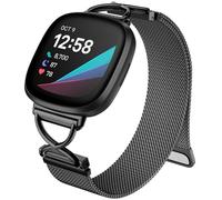 Charlam Metal Band Compatible con Correa Fitbit Versa 3, Correas Fitbit Versa 4 para Mujer, Banda Magnética Ajustable de Acero Inoxidable para Correa Fitbit Sense, Sense 2, Negro