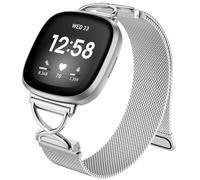 Charlam Metal Band Compatible con Correa Fitbit Versa 3, Correas Fitbit Versa 4 para Mujer, Banda Magnética Ajustable de Acero Inoxidable para Correa Fitbit Sense, Sense 2, Plata